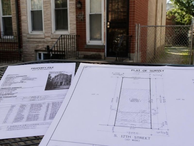 plat of survey document showing property boundaries and land records for a residential property in Philadelphia Pennsylvania

