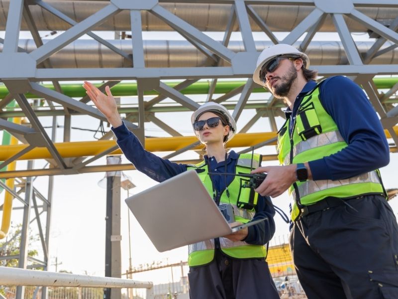Professionals reviewing site conditions and plans at an industrial redevelopment property in Philadelphia, PA.