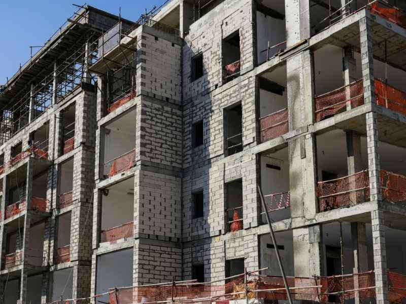 Construction staking survey for a multifamily building in Philadelphia, Pennsylvania.